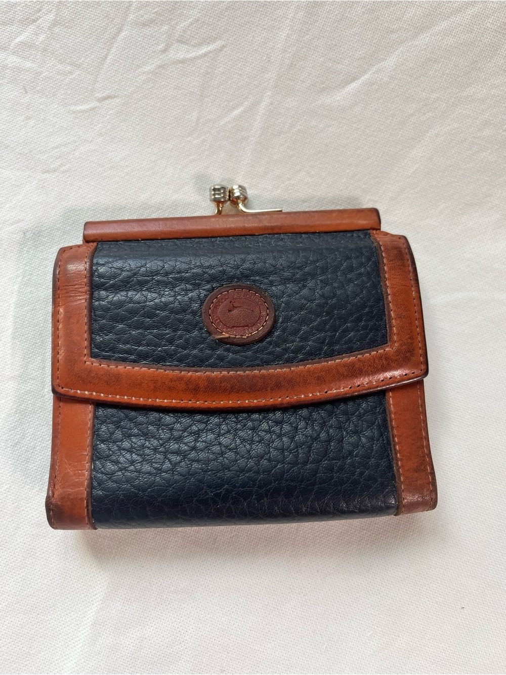 Vintage Dooney & Bourke Leather Kiss Lock Trifold Wallet
